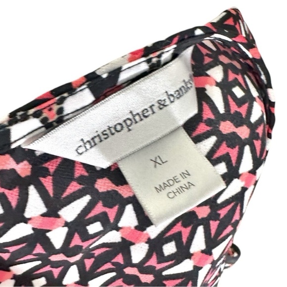 🌸Christopher & Banks- Pink/Black Pattern Flowy Sheer Tank Top Blouse- Size XL - Picture 7 of 8